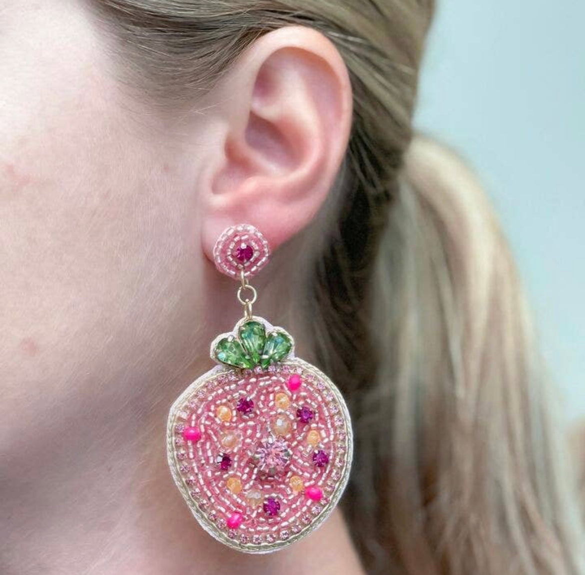 Berry Pink Strawberry Seed Bead Earrings