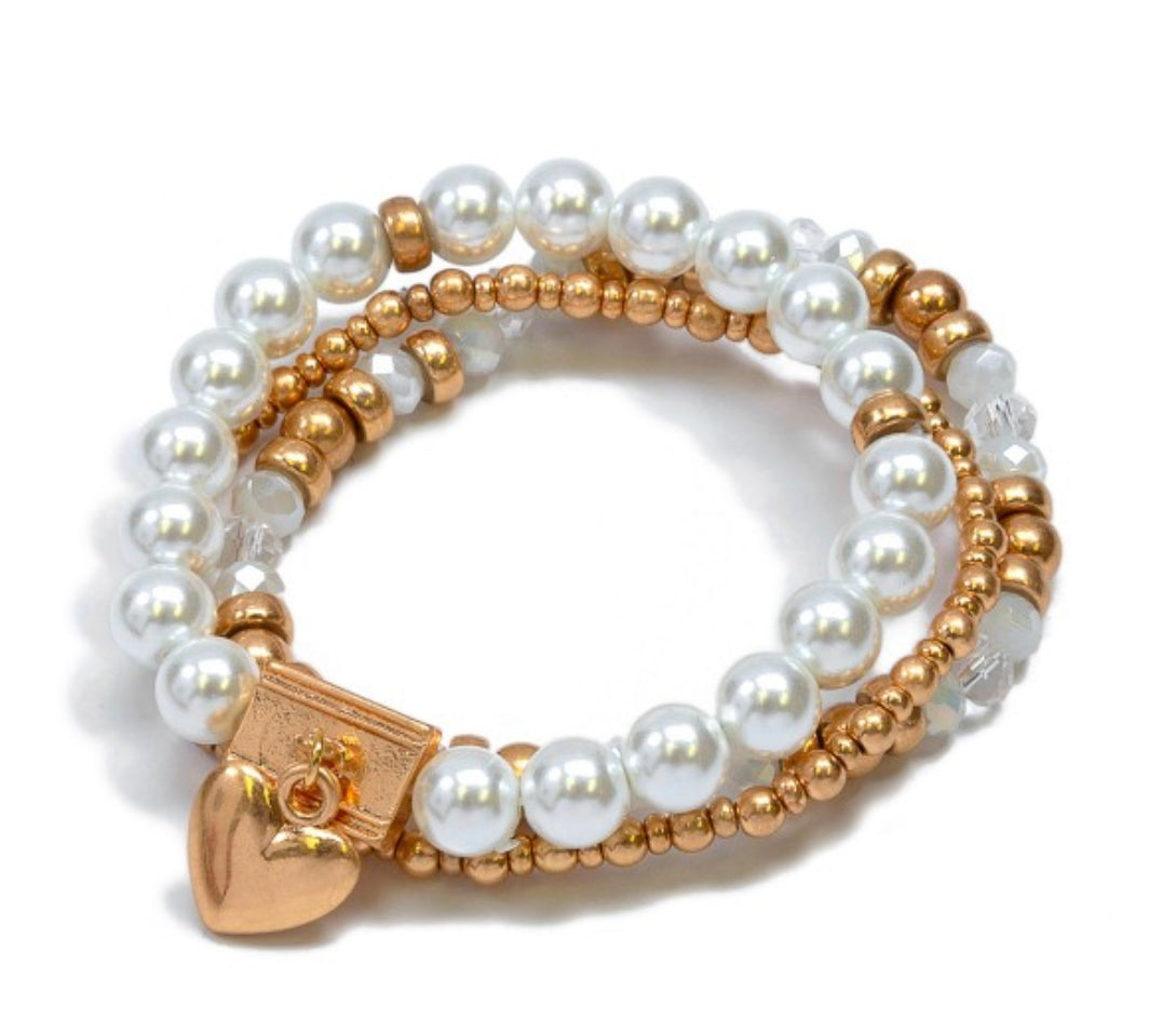 Penelope Pearl & Gold 3 Bracelet Stack