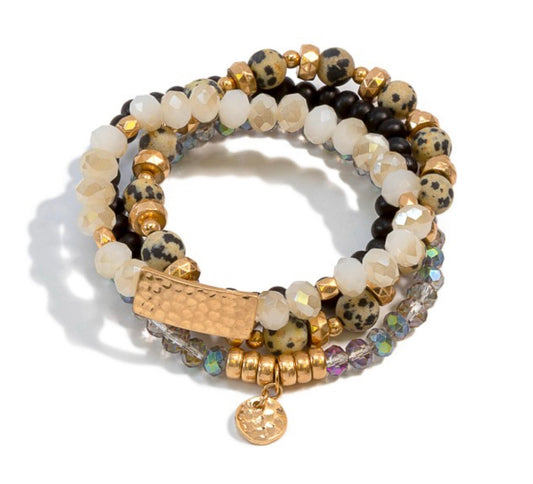 Camille Bracelet Stack With Hammered Gold Detail