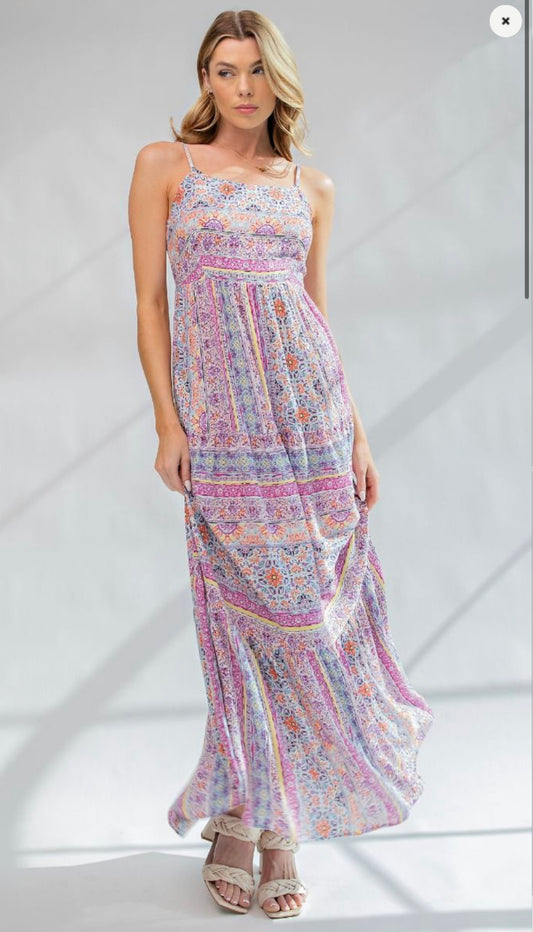 Jardin Floral Print Maxi Dress with Tie Back